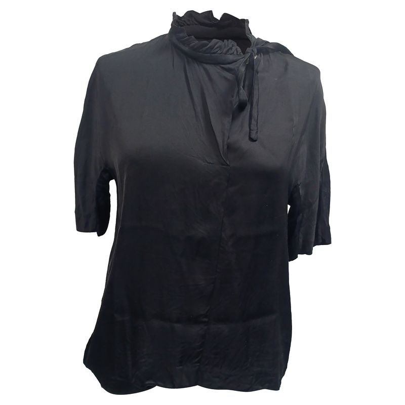 Sandro Ruffled Neck Blue In Black Viscose